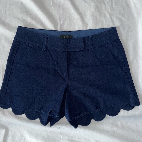J. Crew High Waist Scalloped Navy Shorts - Picture 1 of 7